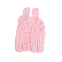 Pink animal-ear hair-drying cap with two ear loops and textured terry fabric