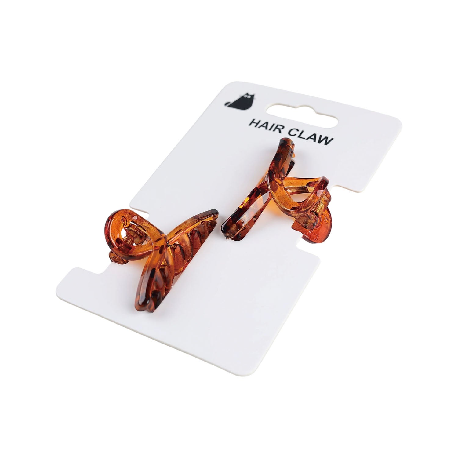 Hair claw clips, amber tortoiseshell 2-pack on retail backing card