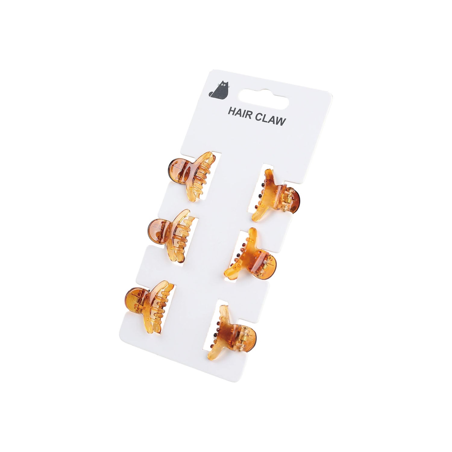 Hair claw clips set of 6, amber-brown claws on display card