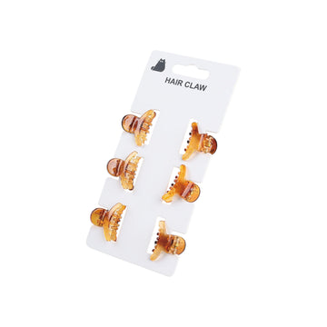Hair claw clips set of 6, amber-brown claws on display card
