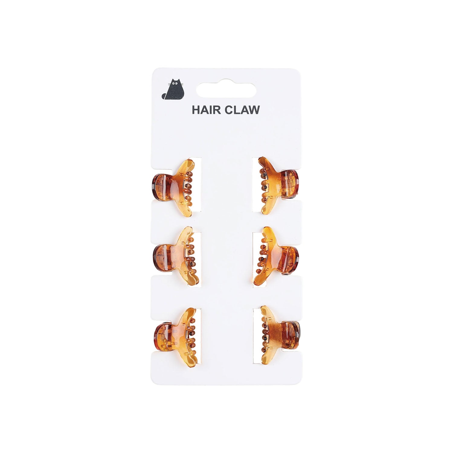 Hair claw clips set of 6, two rows of amber-brown clips on card