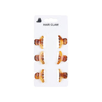Hair claw clips set of 6, two rows of amber-brown clips on card