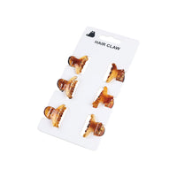 Hair claw clips set of 6, amber-brown claw clips on white display card