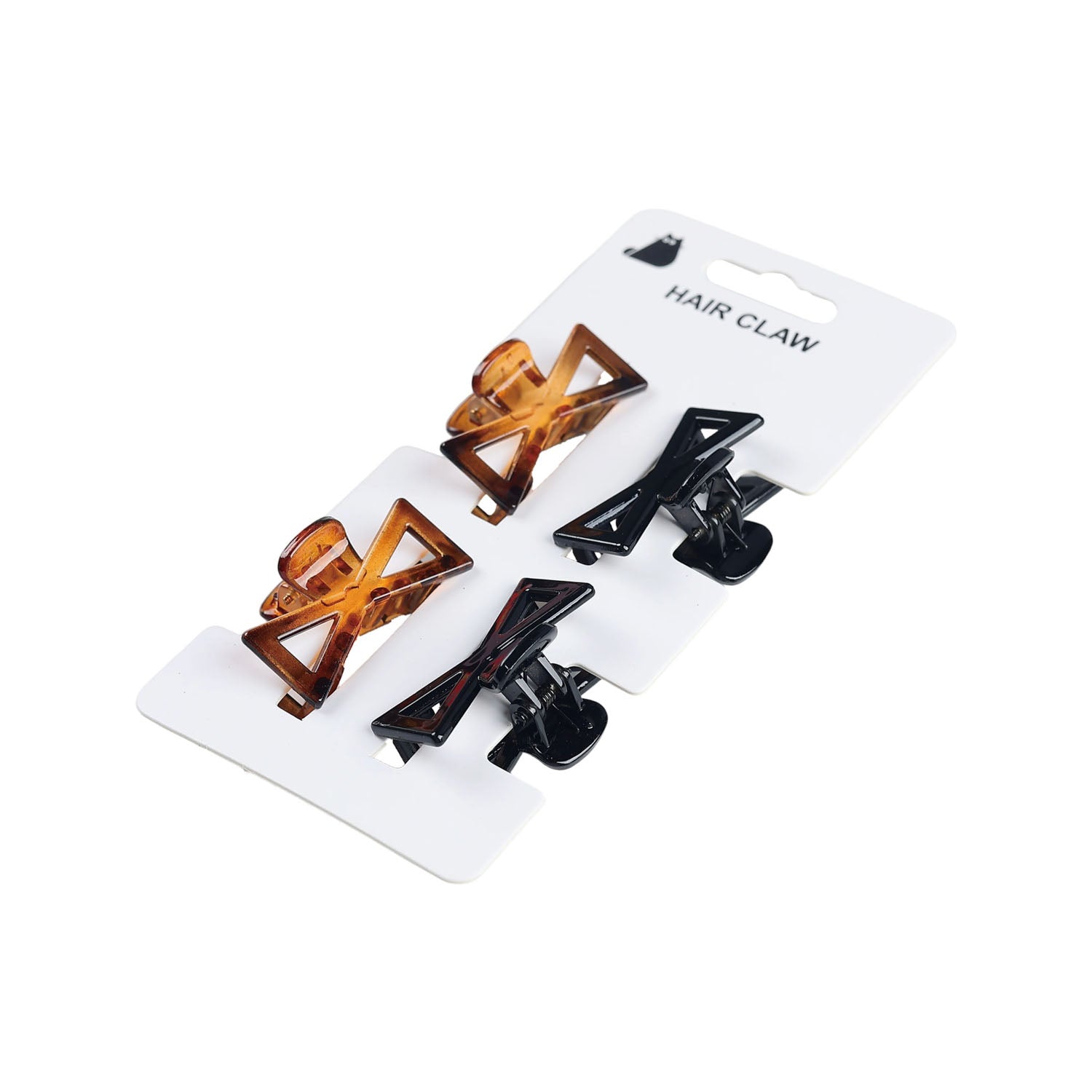 Bow-style hair claw set with two amber-brown and two black clips