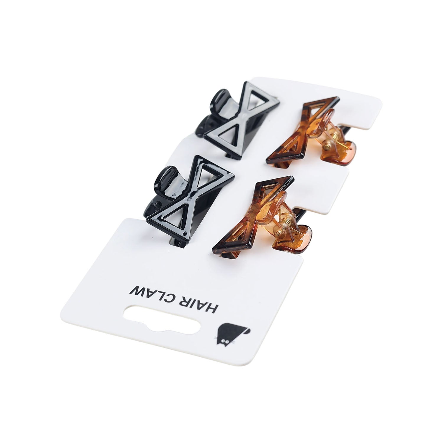 Back of set of four bow-style hair claws with black and brown clips