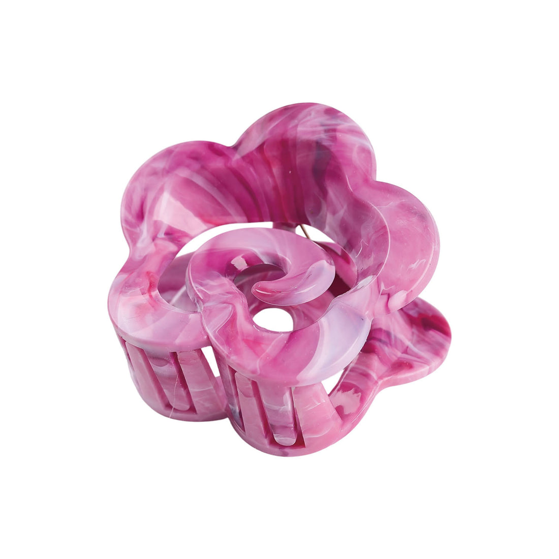 Marbled pink flower hair claw clip with swirl cutouts