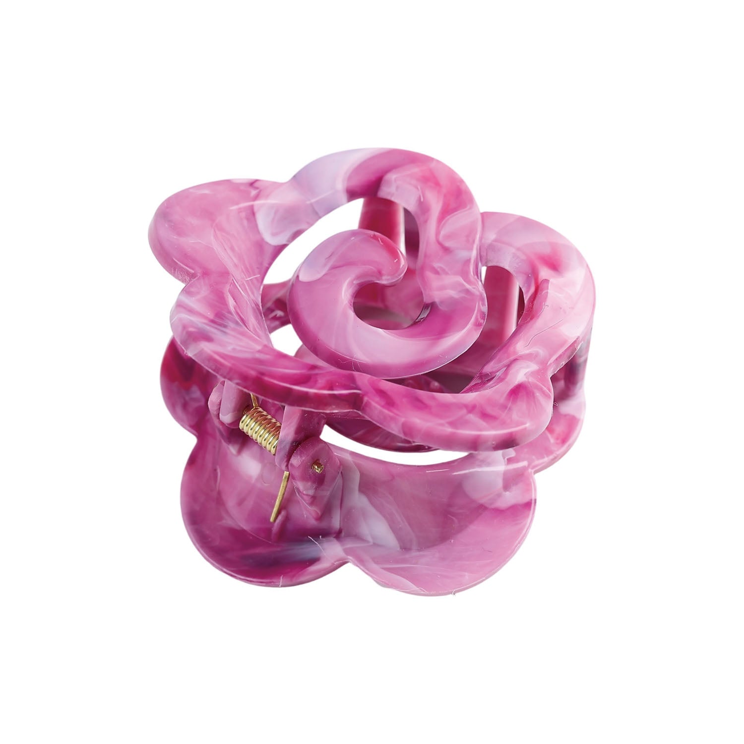 Marbled pink flower hair claw clip with curved layered petals