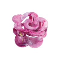 Marbled pink flower hair claw clip with curved layered petals