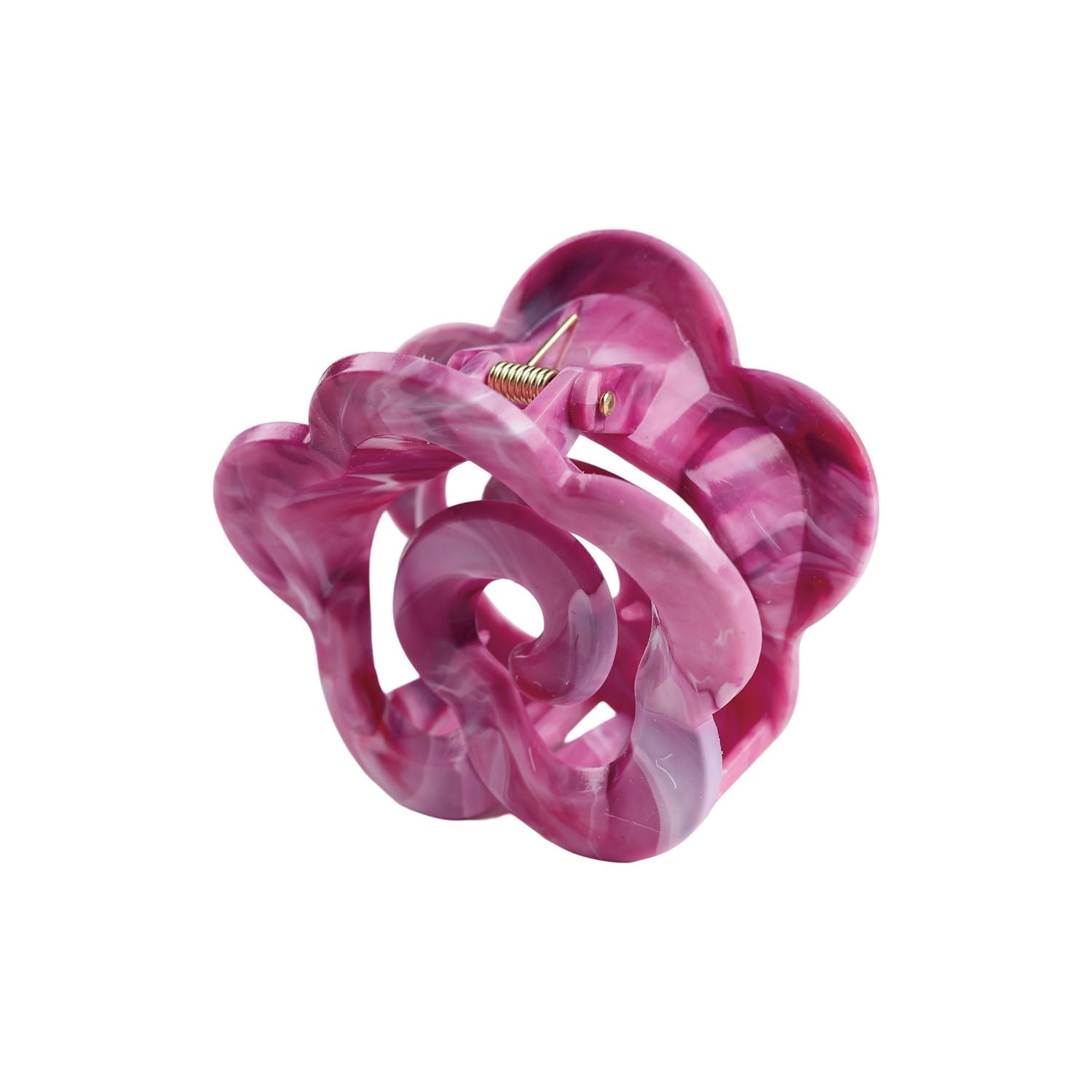 Marbled pink flower hair claw clip with gold center screw detail