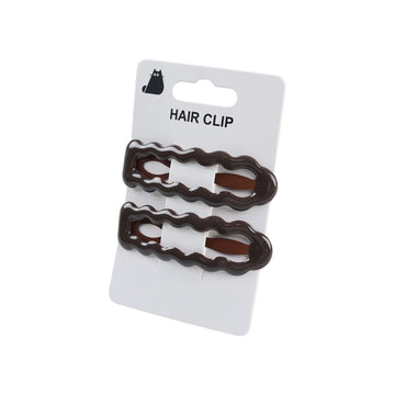 Two-piece wavy hair clips on card, dark brown, crimped U-shape