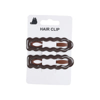Set of two wavy dark brown hair clips on display card