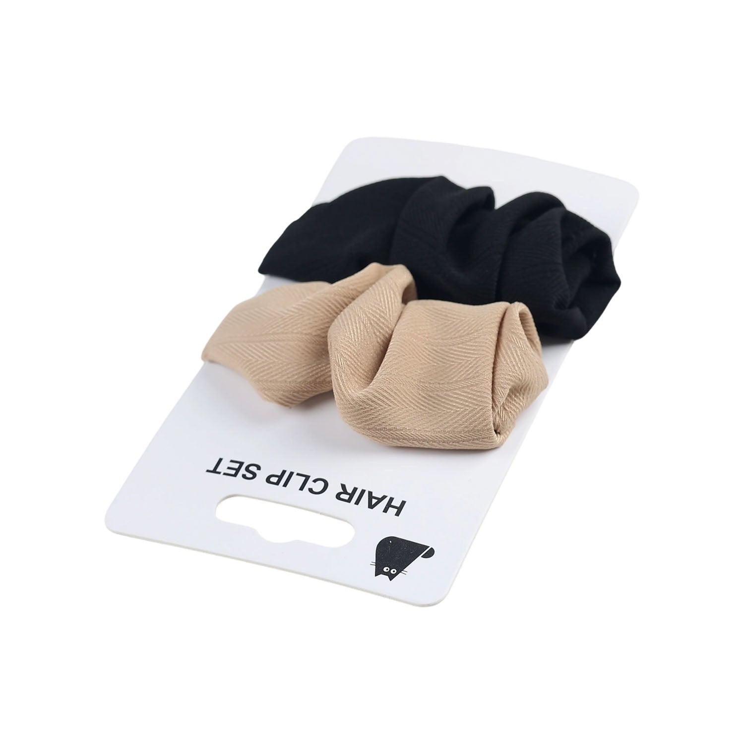 Fabric hair clip set with beige and black clips, two-piece pack