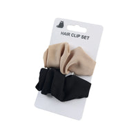 Fabric hair clip set, beige and black scrunchie-style clips