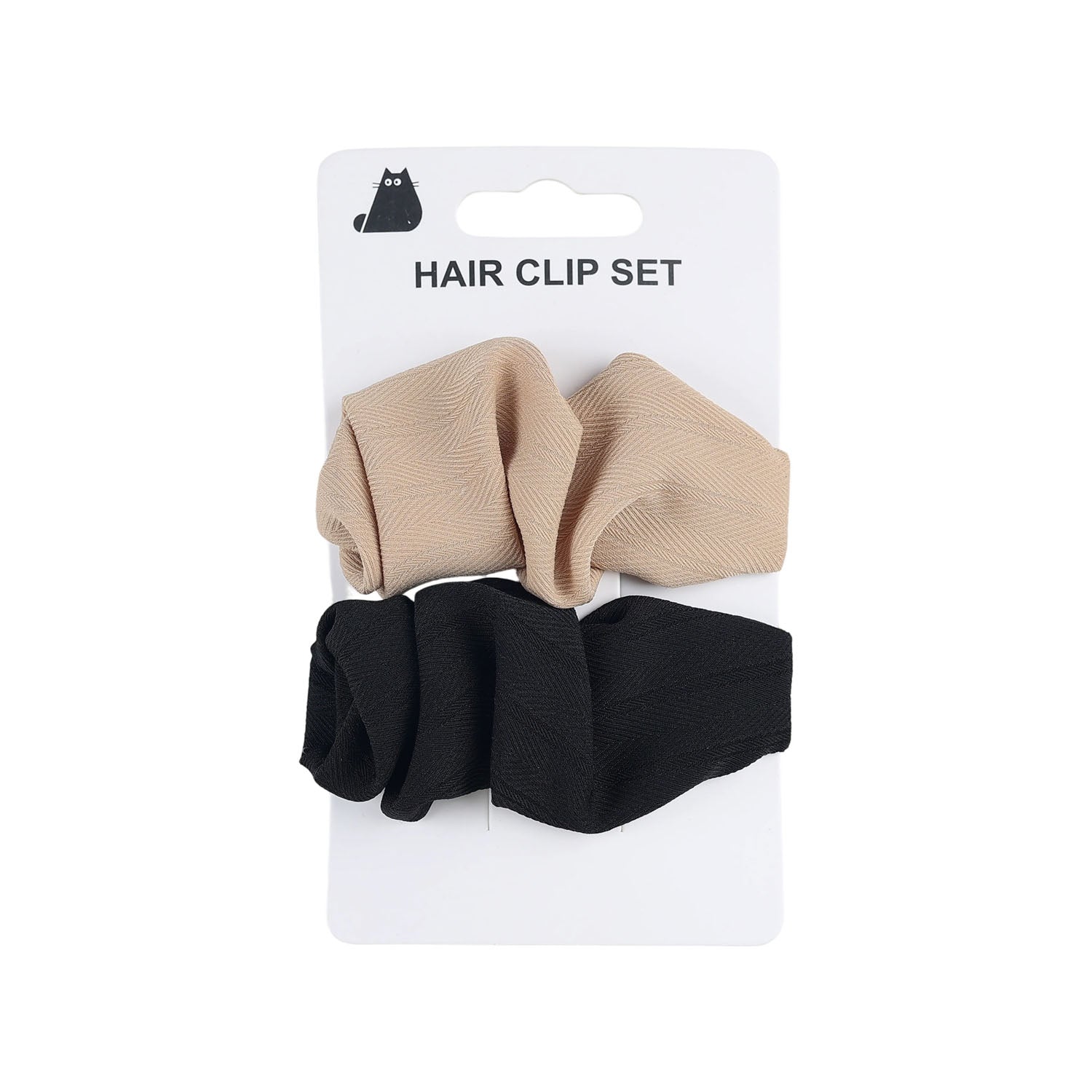 Fabric hair clip set, beige and black scrunchie clips in pack