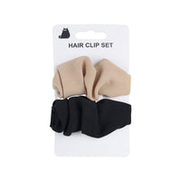 Fabric hair clip set, beige and black scrunchie clips in pack