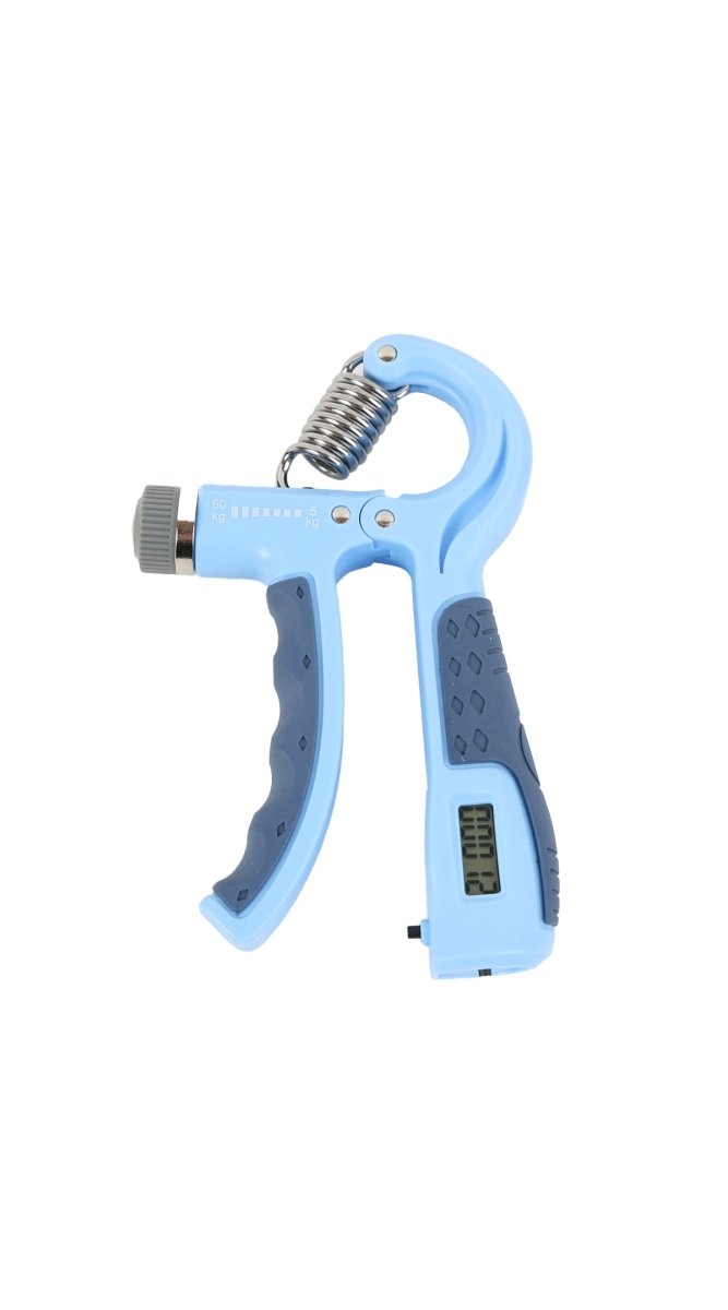 Blue hand-grip with counting screen, spring nozzle and textured trigger