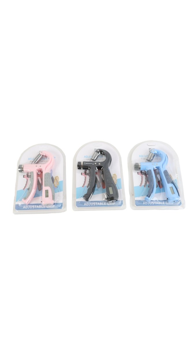 Hand-grip with counting in blister packs, three colors shown