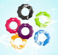 Set of hand gripper rings in black, lime green, blue, purple, red, and orange-yellow