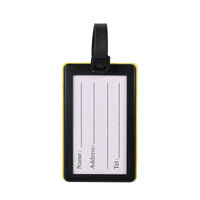 Luggage tag with black frame, blank name, address, and Tel lines