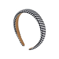Checkered fabric headband with tan inner band, oval shape