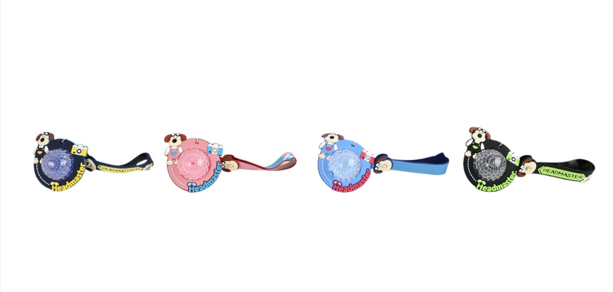 Dog cartoon keychain assortment with round glitter charms in blue, pink, black colors