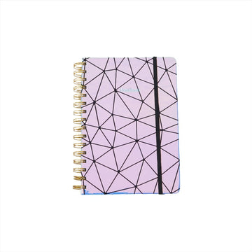 Holographic geometric notebook, purple cover with black geometric lines
