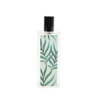 Women’s perfume bottle with green leaf panel and black spray cap, 25 ml