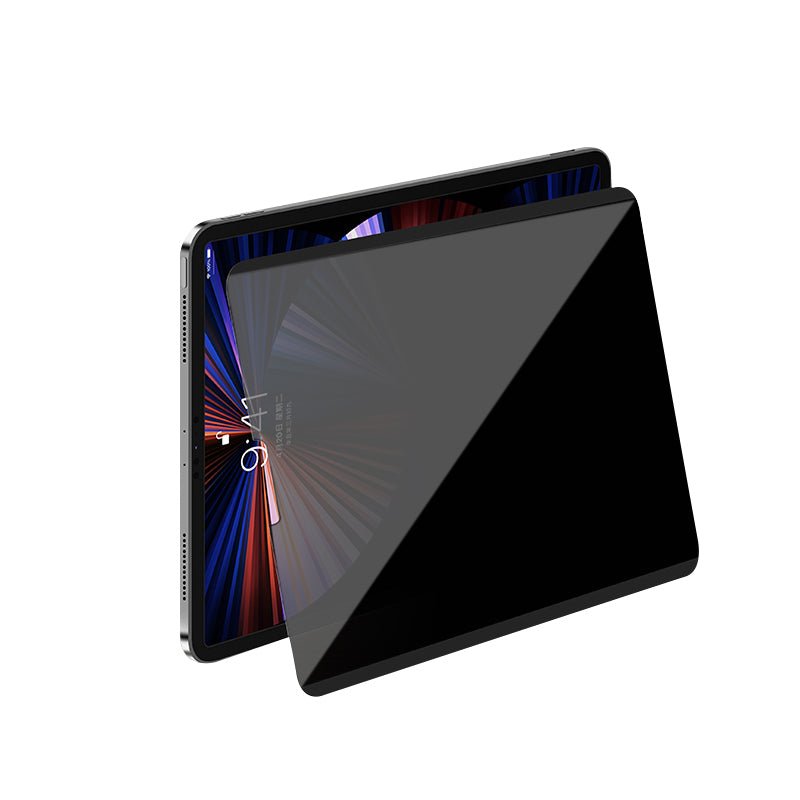 iPad privacy screen protector with dark tinted privacy filter on tablet screen