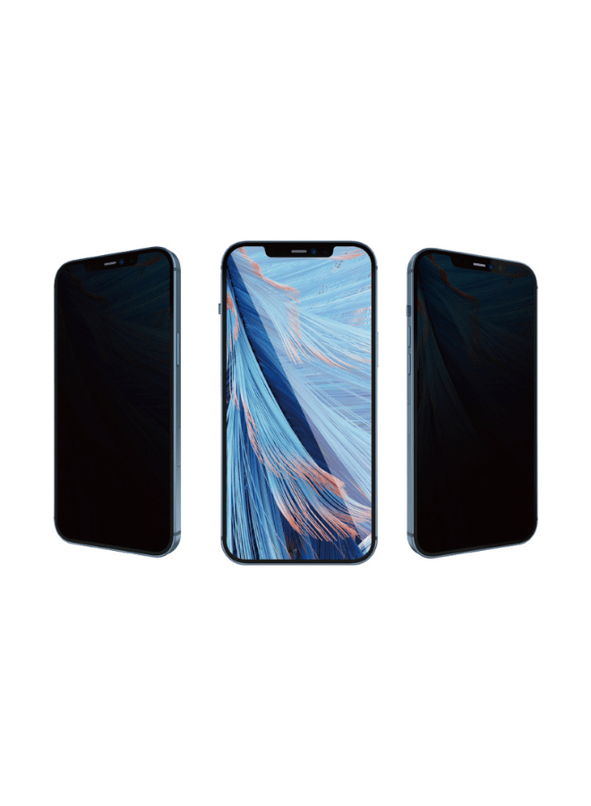 Privacy screen protector for iPhone 14 with clear front film on three phones