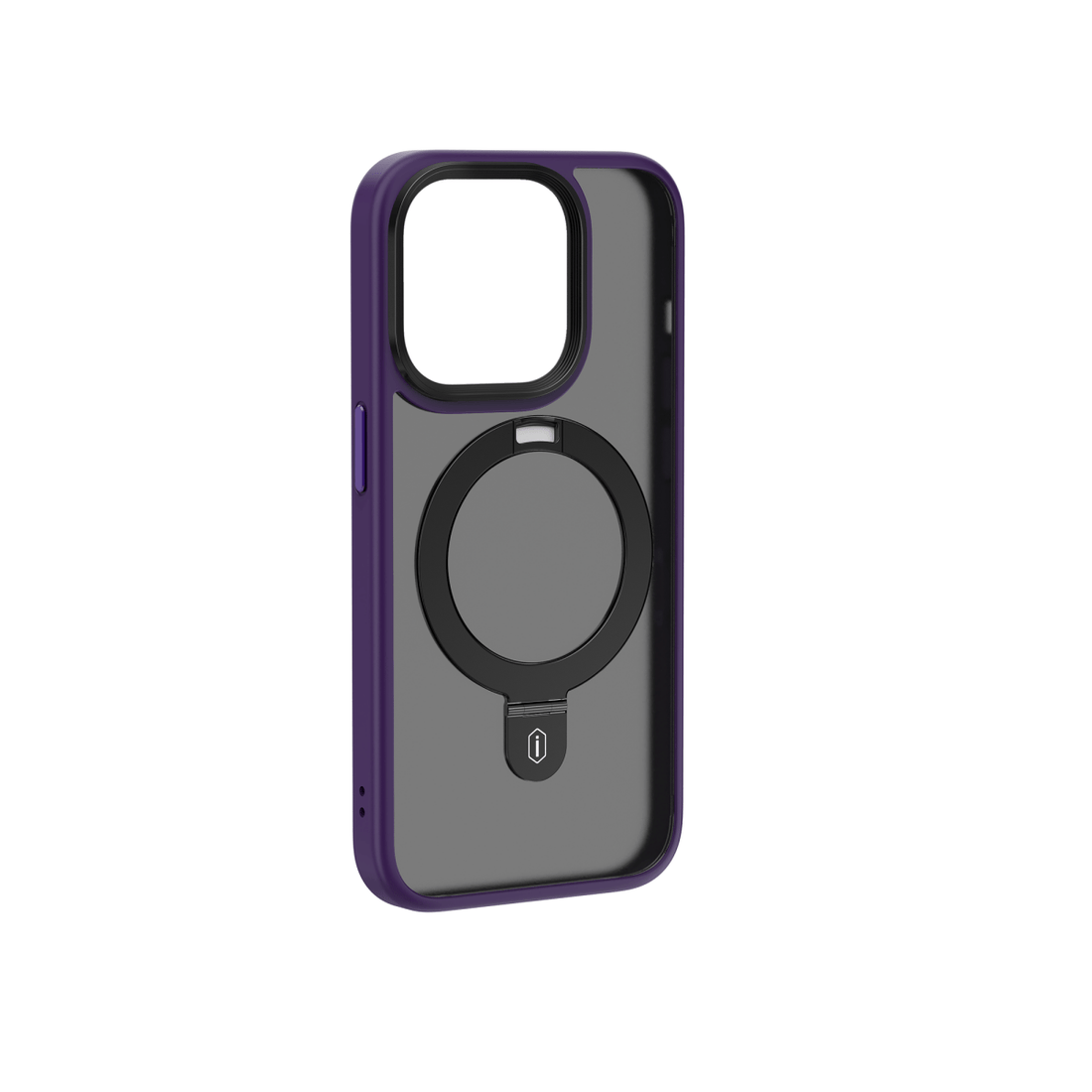 iPhone 14 Pro Max case with ring holder, purple trim and dark back