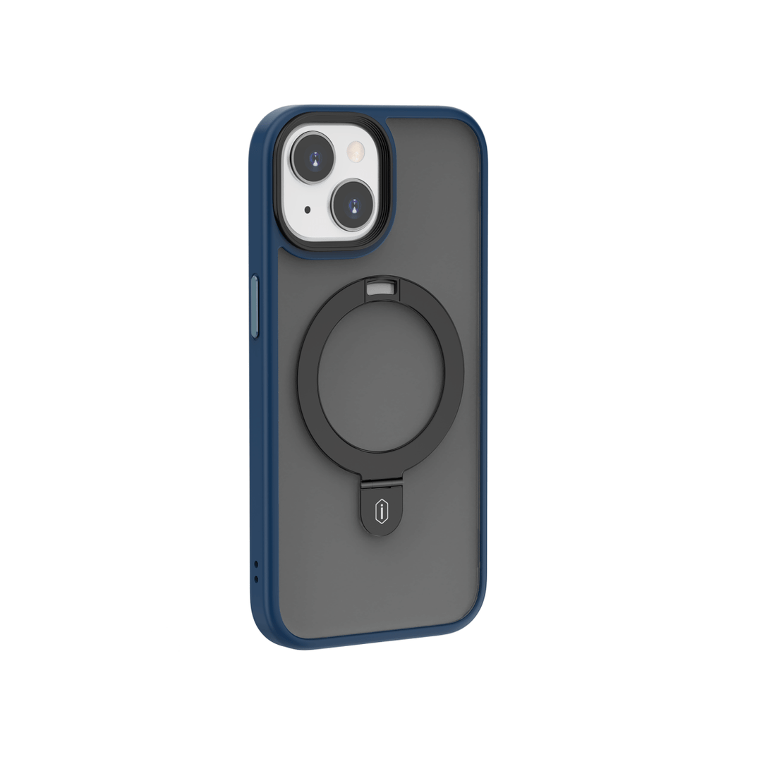 Phone case with ring holder, dark gray back with circular grip centered.