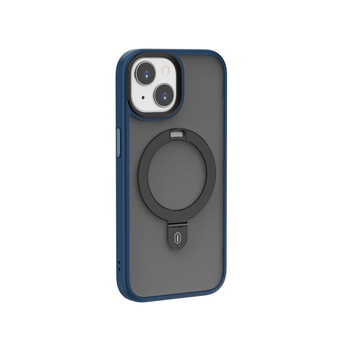 Phone case with ring holder, dark gray back with circular grip centered.