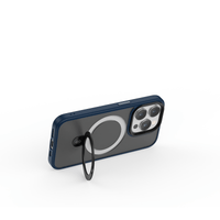 Phone case with ring holder, dark gray back and visible side camera cutouts.
