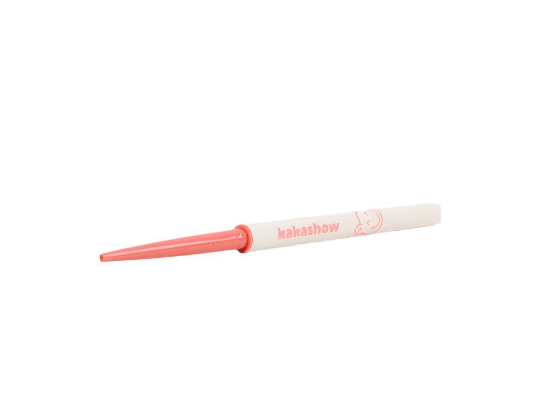 Eyeliner pencil with pink cap, white barrel, Kakashow logo