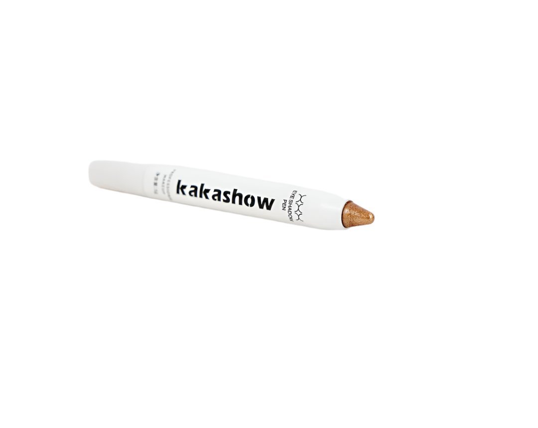 Kakashow shimmer eyeshadow pen, angled view with bronze tip exposed