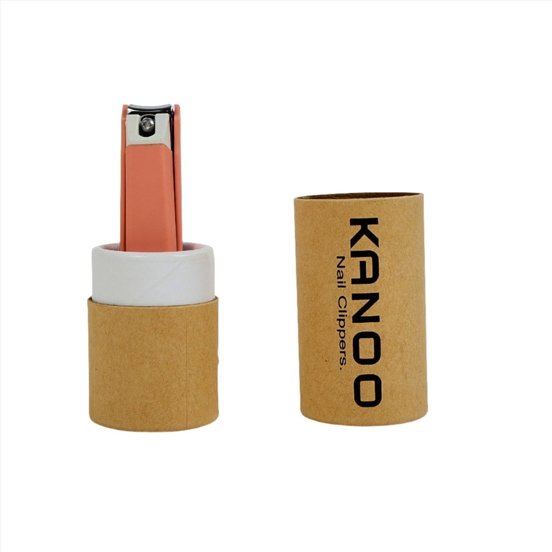 KANOO nail clippers in brown cardboard tube with orange handle