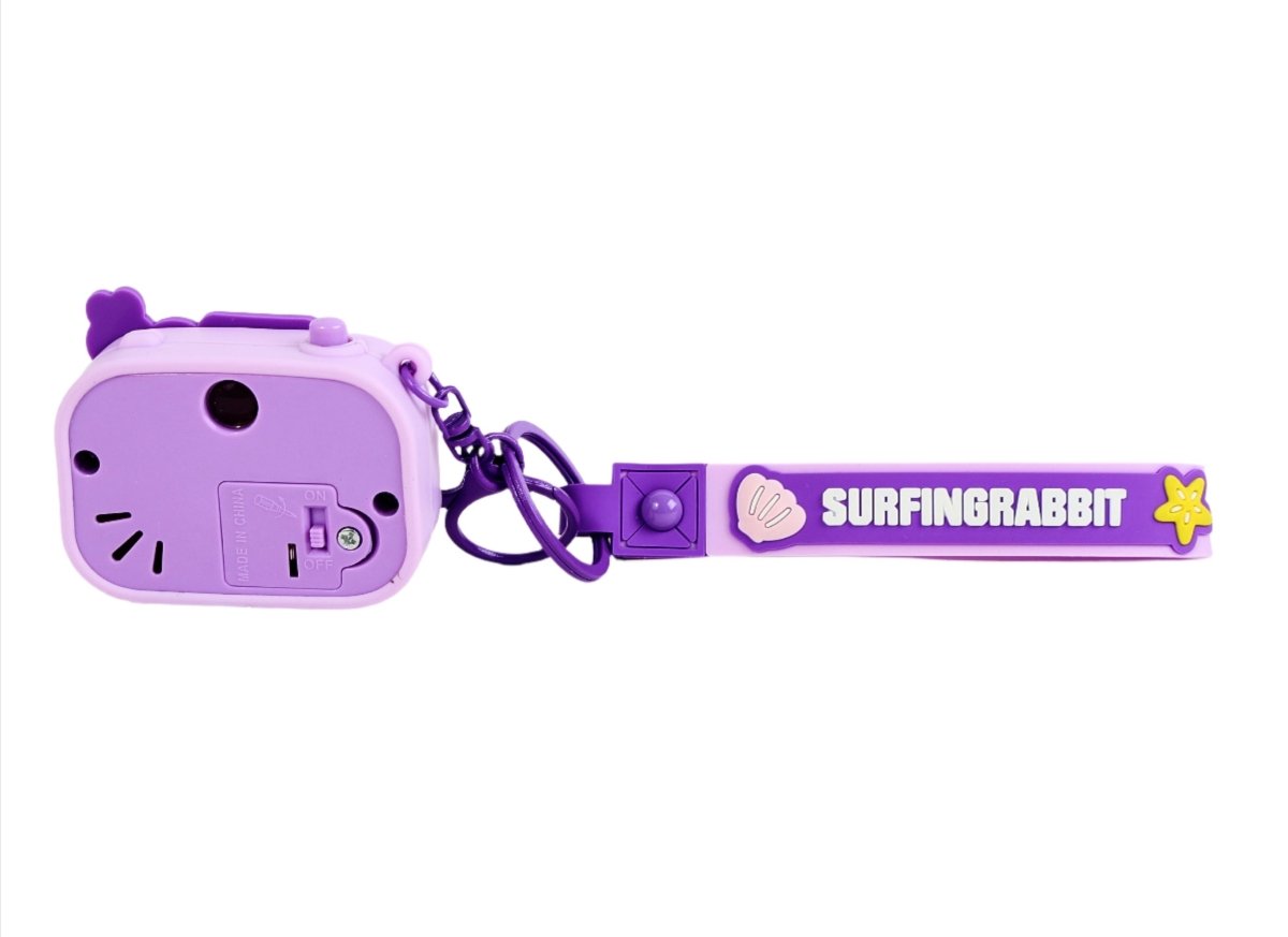 Purple silicone keychain camera with side controls and SURFINGRABBIT strap