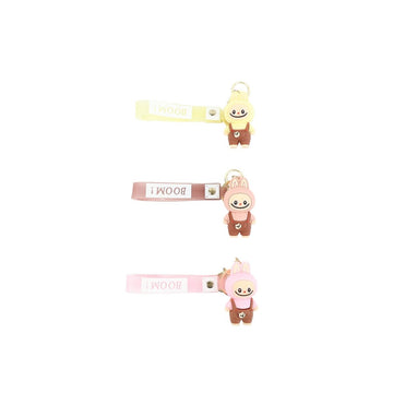 Keychain with cute character charm on pink strap with gold clasp