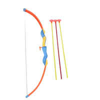 Orange kids archery bow with three colored toy arrows with red tips.