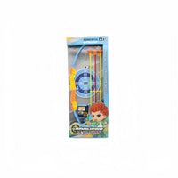 Archery toy set box with illustrated target and three arrows in orange tones.