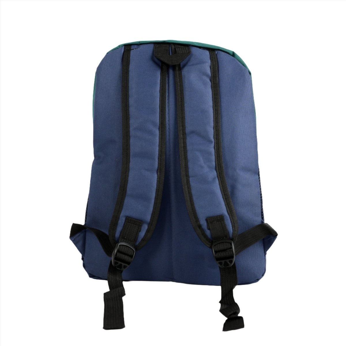 Kids backpack back view in navy blue with adjustable shoulder straps.