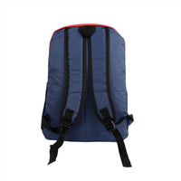 Kids backpack back view in navy blue with padded shoulder straps.