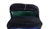 Kids backpack front pocket interior, navy blue with zipper opening