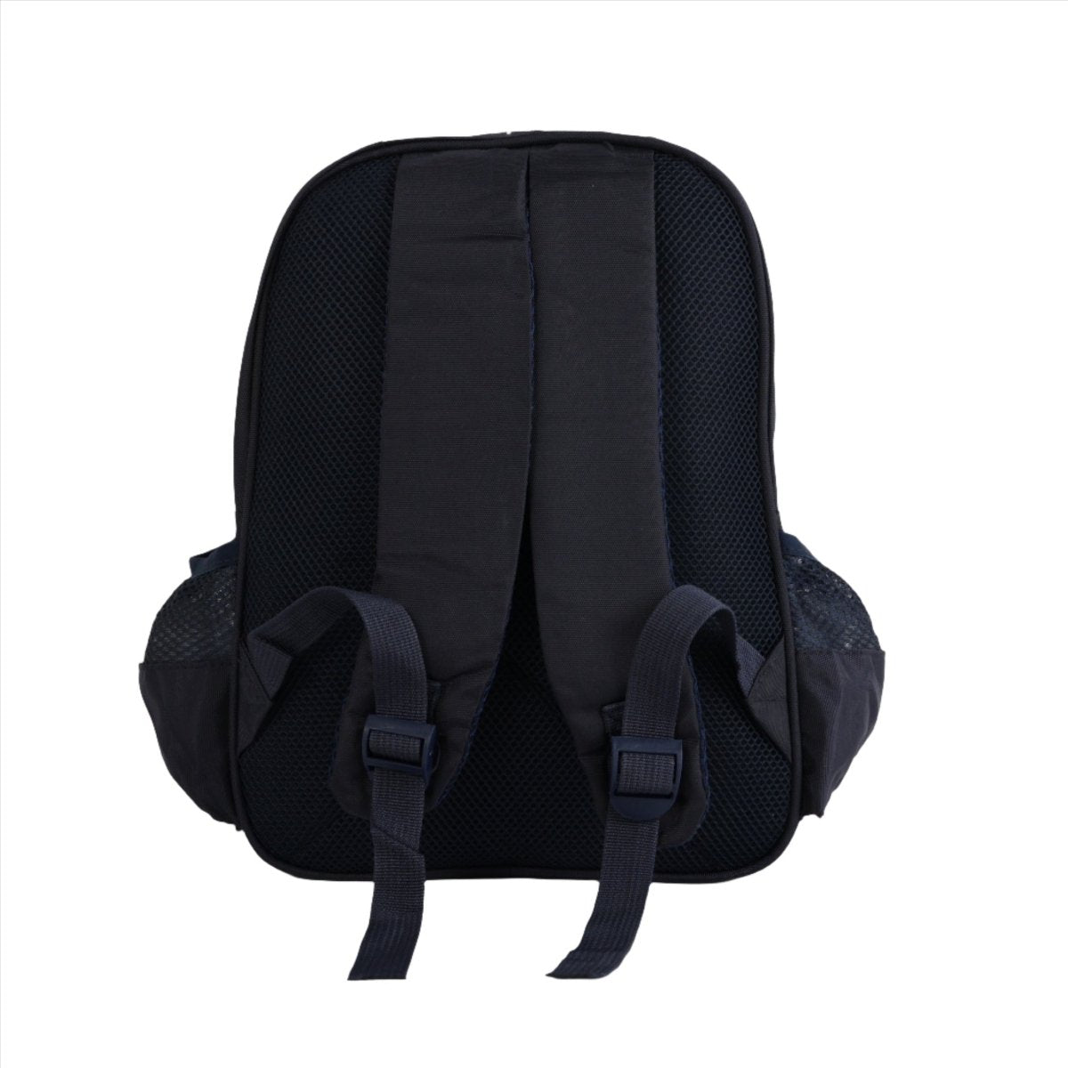 Kids backpack back panel, black with padded shoulder straps and grab handle