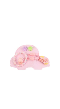 Kids car-shaped accessory bag, pink front with molded scene and hanging bead chain