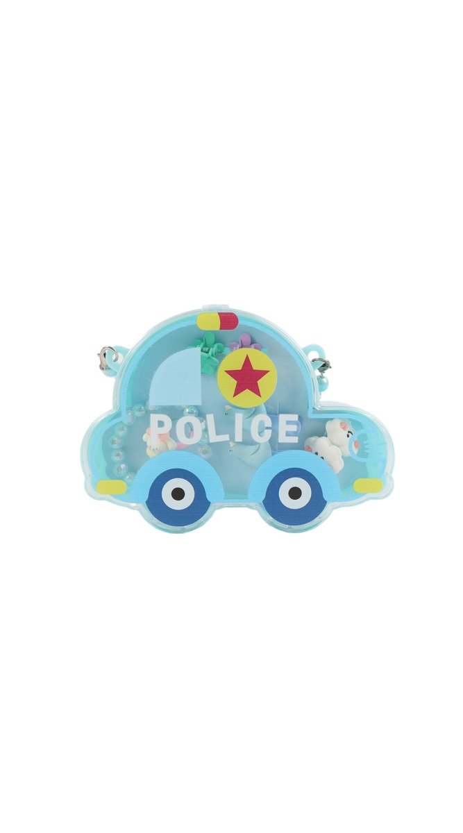 Kids car-shaped accessory bag, light blue police design with star emblem