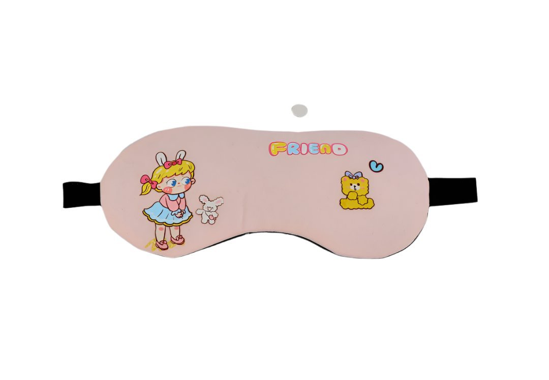 Pink kids cartoon gel sleeping blindfold with character print and black side straps