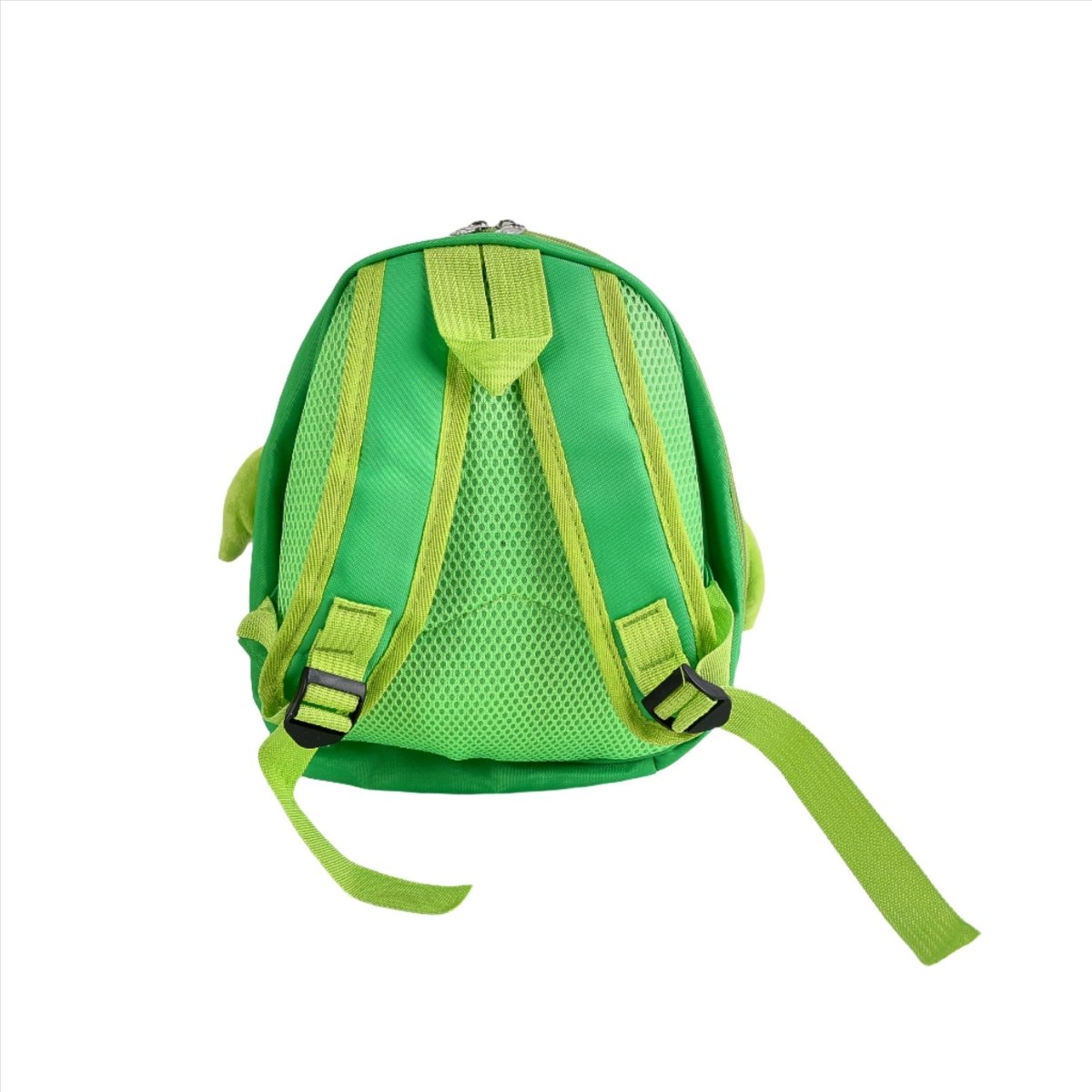 Green kids chicken-shaped backpack with mesh back panel and adjustable shoulder straps