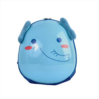 Blue kids chicken-shaped backpack with smiling face and side ear flaps