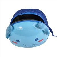 Blue kids chicken-shaped backpack with top zipper and plush side cheeks